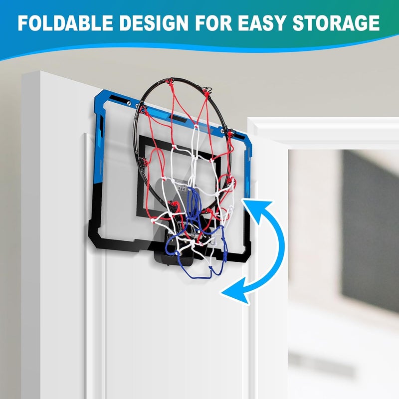 Loiley Basketball Hoop Indoor for Kids Adults with Scorer with 2 Scoring Methods, Door Room Basketball Mini Hoop with 3 Batteries and Balls, Basketball Accessories for Teen Boy Gifts, Blue - Image 4